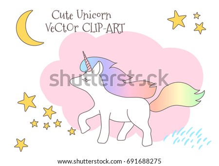 Cute magical unicorn with rainbow tail