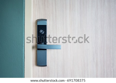 door lock on wooden.