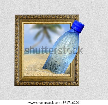 Cold bottle in old wooden frame with 3d effect