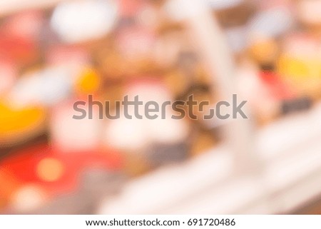 Abstract blurred background. Products on the shelves.