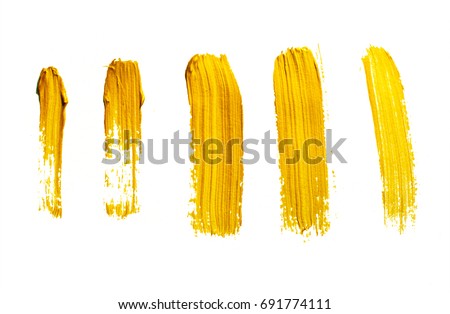 Set of yellow acrylic brush strokes. Elements for different design
