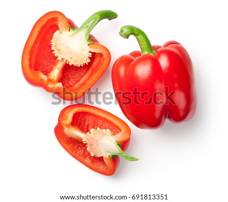Red peppers isolated on white background. Top view Royalty-Free Stock Photo #691813351
