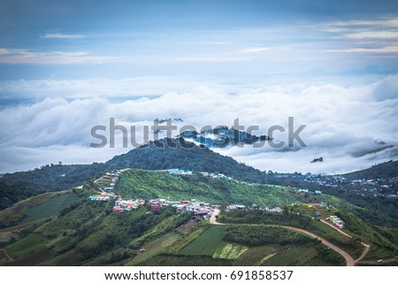 Top of mountain with cloud at Phu Tabberk, Phetchabun Province,Thailand