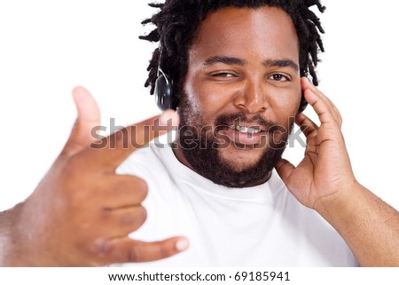 funny african american man listening to music