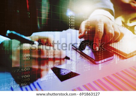 Business man analysis accounting profit on stock accounting chart. Financial analysis overview in accounting cost. 