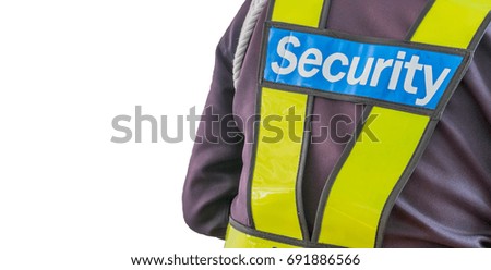 The close-up of a security guard guard Split on white background