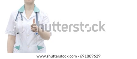 Medicine concept doctor. On white isolated background. thumbs up. luck. OK. Photo for your design