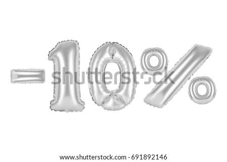 chrome (grey) alphabet balloons, 10 percent, ten percent tag, chrome (grey) number and letter balloon