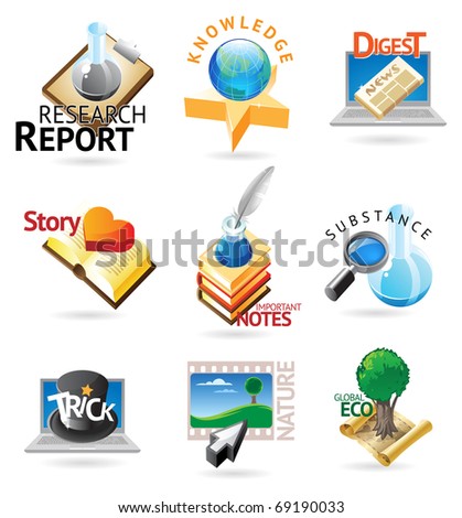 Science icons. Heading concepts for document, article or website. Raster version. Vector version is also available.