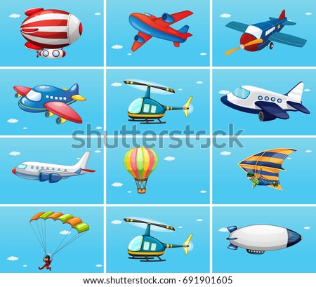 Different types of aircrafts illustration