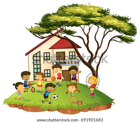 Scene with children play at home illustration
