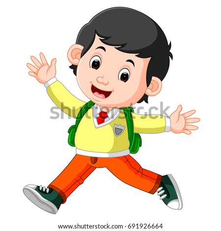 vector illustration of Cute boy on his way to school