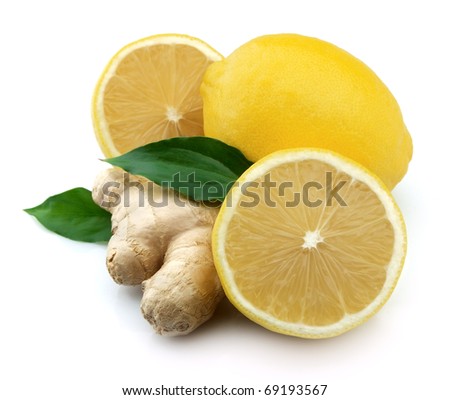 Lemons and ginger on a white background