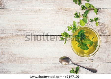 Tea with mint and lemon. Selective focus.