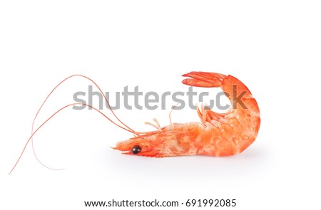 Cooked shrimp isolated on white background. Seafood.
