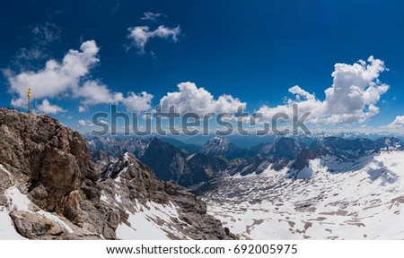Panorama of Alps mountain range from Zugspitze mountain, The highest mountain in Germany
