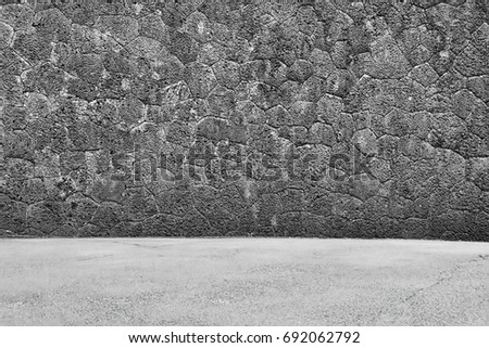 The background of the old brick wall of the castle in Japan. Black and white picture.