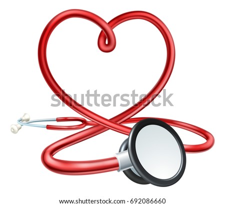 A red doctors Stethoscope forming a heart shape