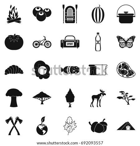 Hiking in the wilderness icons set. Simple set of 25 hiking in the wilderness vector icons for web isolated on white background