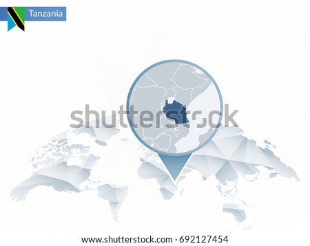 Abstract rounded World Map with pinned detailed Tanzania map. Vector Illustration.