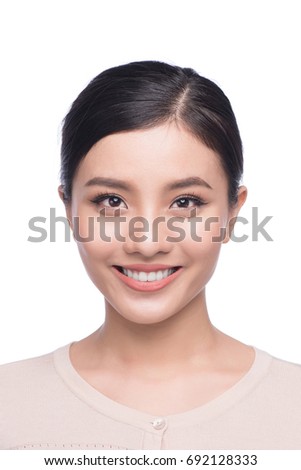 Passport photo of asian female, natural look healthy skin