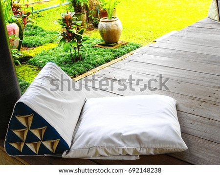 Pillow in the waterfront garden.