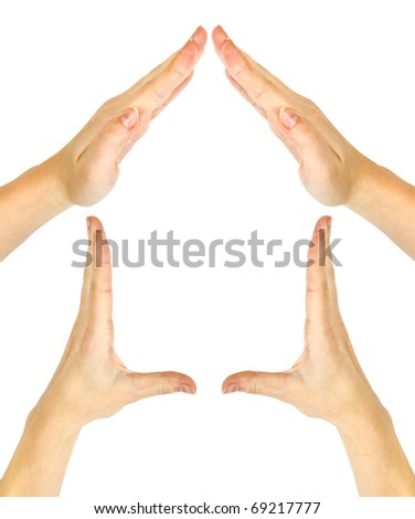 House made of woman hands on white background