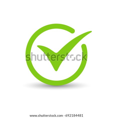 Green tick check mark, box, sign. Vector illustration. Royalty-Free Stock Photo #692184481