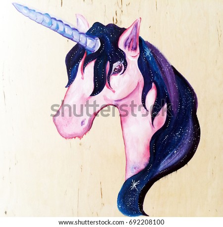 Pink unicorn with purple mane