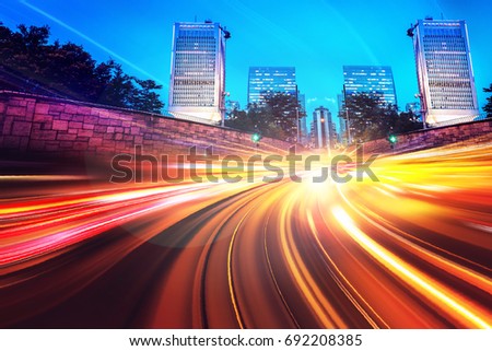 Abstract speed technology background with Hong Kong City night scenes
