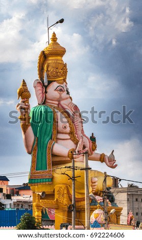 Big Ganesha statue and blue background