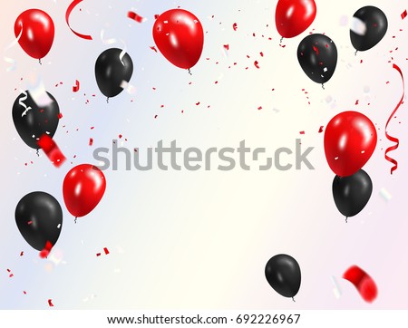 Red black balloons, confetti concept design Happy greeting background. Celebration Vector illustration.