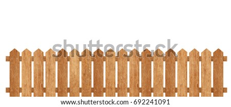 Brown wooden fence isolated on white background with parallel plank old. Object with clipping path Royalty-Free Stock Photo #692241091