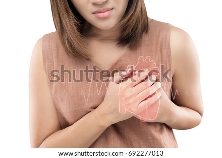 Heart disease, Woman with heart problem concept Royalty-Free Stock Photo #692277013