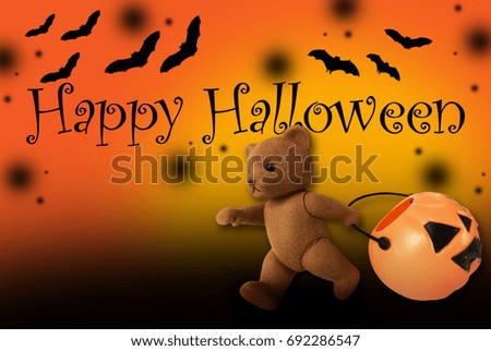 Teddy bear and pumpkin halloween, happy halloween.