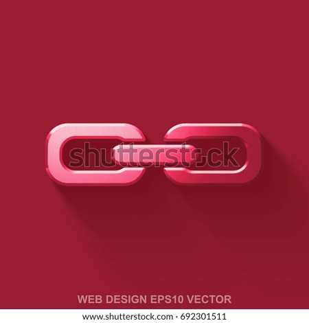 Flat metallic web development 3D icon. Red Glossy Metal Link icon with transparent shadow on Red background. EPS 10, vector illustration.