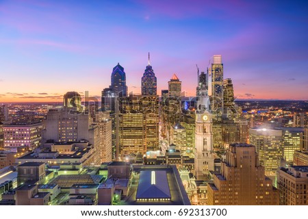 Philadelphia, Pennsylvania, USA downtown skyline at twilight.