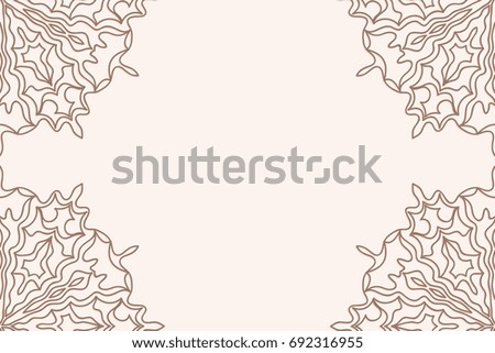 template of greeting card with floral mandala ornament. beige color. vector illustration. for invitation card, holiday background. vintage