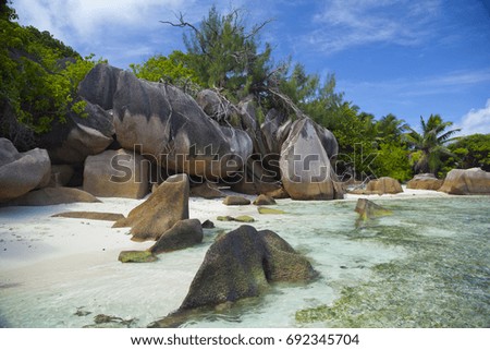 Beautiful seascape. Beach Source d'Argent at Seychelles.