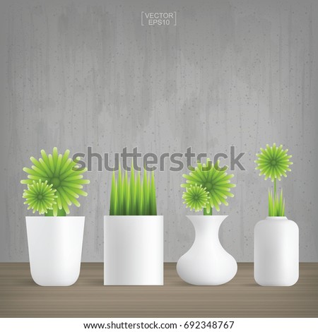 Decoration plant in vintage room space. Natural object for interior design and decoration. Vector illustration.