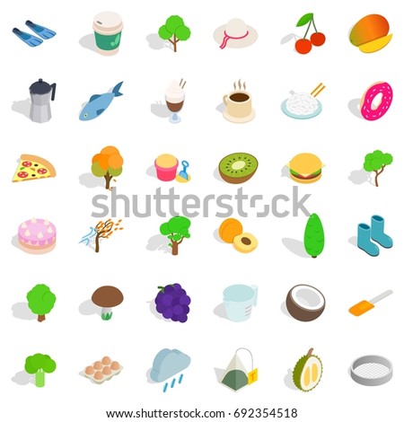 Vegetarian cafe icons set. Isometric style of 36 vegetarian cafe vector icons for web isolated on white background