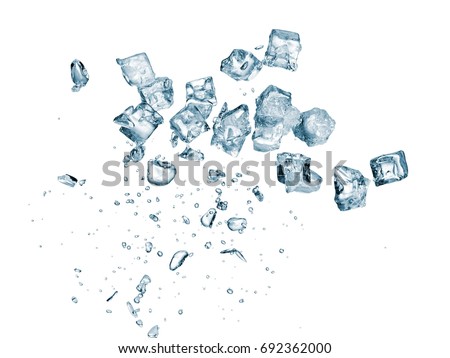 Ice cubes with drops explosion Royalty-Free Stock Photo #692362000