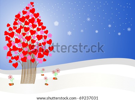 Stylized love tree of hearts and flowers. The similar image in my portfolio in vector format.