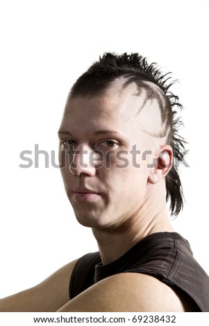 closeup of  punk young man on a white background