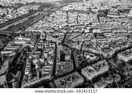 View from the top deck of Eiffel Tower over the big city of Paris
