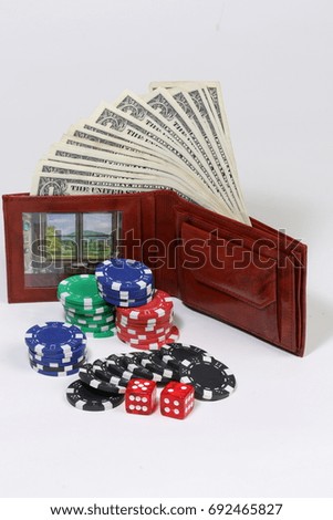 poker chips and dice - wallet with money