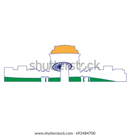 Isolated cityscape of New Delhi with the flag of India, Vector illustration