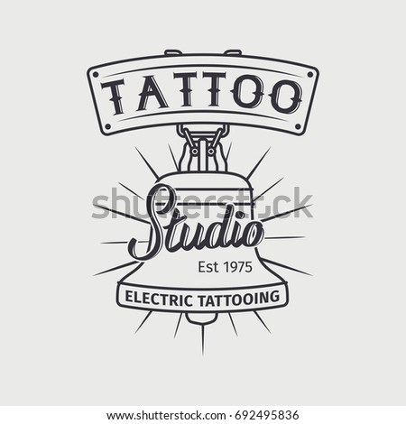 Electric tattooing vintage logo design with bell symbol. illustration