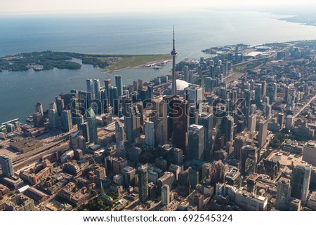 Aerial View of Downtown Toronto City Skyline 