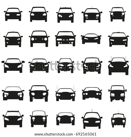 Face Cars set vector illustration. Black icons on white background